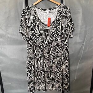 Joe Fresh Black and White Leaf Print Midi Dress